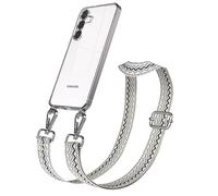 EAZY CASE Chaîne de téléphone portable - Sangle de poche réglable compatible avec Galaxy S25 FE - Bandoulière - Cordon pour téléphone portable avec coque en silicone - Beige bleu argenté