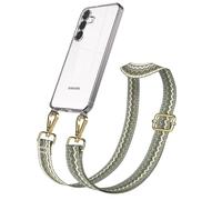 EAZY CASE Chaîne de téléphone portable - Sangle de poche réglable compatible avec Galaxy S25 FE, bandoulière, cordon pour téléphone portable avec coque en silicone - Sac à bandoulière - Vert beige