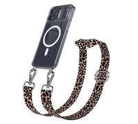 EAZY CASE Chaîne de téléphone portable - Sangle de poche réglable compatible avec iPhone 17 Pro Max - Bandoulière - Cordon pour téléphone portable avec coque en silicone - Motif léopard - Noir/marron