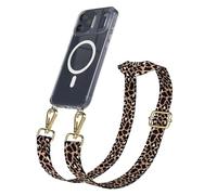 EAZY CASE Chaîne de téléphone portable - Sangle de poche réglable compatible avec iPhone 17 Pro Max - Bandoulière - Cordon pour téléphone portable avec coque en silicone - Motif léopard - Noir/marron
