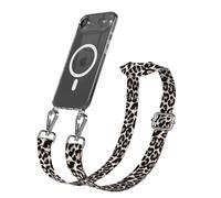 EAZY CASE Chaîne de téléphone portable - Sangle de poche réglable compatible avec iPhone Air - Bandoulière - Cordon de téléphone portable avec coque en silicone - Sac à bandoulière - Léo - Noir, beige