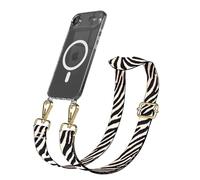 EAZY CASE Chaîne de téléphone portable - Sangle de poche réglable compatible avec iPhone Air, bandoulière et cordon pour téléphone portable avec coque de protection en silicone - Zèbre - Noir/beige