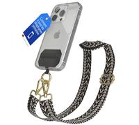 EAZY CASE - Chaîne de téléphone Portable Universelle à Porter en bandoulière Compatible avec n'importe Quelle chaîne de téléphone Portable combinable avec Une Coque à BohoNoir Gris Or