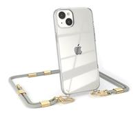 EAZY CASE - Chaîne pour téléphone Portable avec Mousqueton Compatible avec iPhone 14 Plus - Coque en Silicone Transparente avec Protection Antichoc, chaîne à Porter Taupe - Clips Or