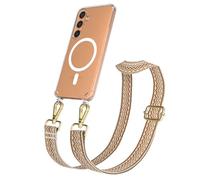 EAZY CASE - Chaîne Universelle pour téléphone Portable Compatible avec Galaxy S24, bandoulière, Cordon Ajustable, Compatible avec la Charge Qi, Vague - Beige Marron Métallique Or