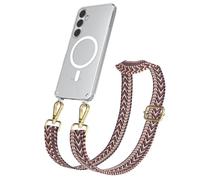 EAZY CASE - Chaîne Universelle pour téléphone Portable Compatible avec Galaxy S24 Plus, bandoulière, Cordon Ajustable, Compatible avec la Charge Qi, Zigzag - Baie Rose Métal Or