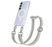 EAZY CASE - Chaîne Universelle pour téléphone Portable Compatible avec Galaxy S25 Plus, bandoulière, Cordon Ajustable, Compatible avec la Charge Qi, Vague - Beige Bleu Métallique Argent