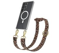 EAZY CASE - Chaîne Universelle pour téléphone Portable Compatible avec Galaxy S25 Ultra, bandoulière, Cordon Ajustable, Compatible avec la Charge Qi, Léopard - Noir Marron Métallique Or