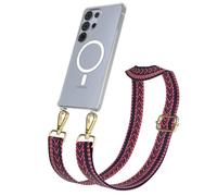 EAZY CASE - Chaîne Universelle pour téléphone Portable Compatible avec Galaxy S25 Ultra, bandoulière, Cordon Ajustable, Compatible avec la Charge Qi, Zigzag - Rose Bleu Métal Or