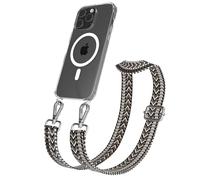 EAZY CASE - Chaîne Universelle pour téléphone Portable Compatible avec iPhone 15 Pro Max, bandoulière, Cordon Ajustable, Compatible avec la Charge Qi, Zigzag - Gris Noir Métal Argent