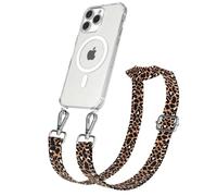 EAZY CASE - Chaîne Universelle pour téléphone Portable Compatible avec iPhone 15 Pro Max, bandoulière, Cordon Ajustable, Compatible avec la Charge Qi, Léopard - Noir Marron Métallique Argent