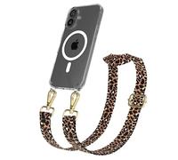 EAZY CASE - Chaîne Universelle pour téléphone Portable Compatible avec iPhone 16, bandoulière, Cordon Ajustable, Compatible avec la Charge Qi, Léopard - Noir Marron Métallique Or