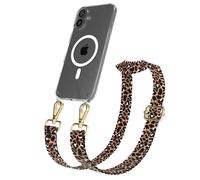 EAZY CASE - Chaîne Universelle pour téléphone Portable Compatible avec iPhone 16 Plus, bandoulière, Cordon Ajustable, Compatible avec la Charge Qi, Léopard - Noir Marron Métallique Or