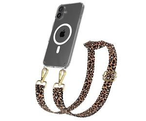 EAZY CASE - Chaîne Universelle pour téléphone Portable Compatible avec iPhone 16 Plus, bandoulière, Cordon Ajustable, Compatible avec la Charge Qi, Léopard - Noir Marron Métallique Or