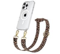 EAZY CASE - Chaîne Universelle pour téléphone Portable Compatible avec iPhone 16 Pro, bandoulière, Cordon Ajustable, Compatible avec la Charge Qi, Léopard - Noir Marron Métallique Or