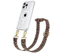 EAZY CASE - Chaîne Universelle pour téléphone Portable Compatible avec iPhone 16 Pro Max, bandoulière, Cordon Ajustable, Compatible avec la Charge Qi, Léopard - Noir Marron Métallique Or