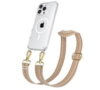 EAZY CASE - Chaîne Universelle pour téléphone Portable Compatible avec iPhone 16 Pro Max, bandoulière, Cordon Ajustable, Compatible avec la Charge Qi, Vague - Beige Marron Métallique Or