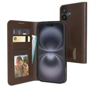 EAZY CASE - Coque à Rabat pour iPhone 16 Étui téléphone Pliable avec Protection caméra, Fermeture magnétique, Fonction Support et Fente pour Cartes - Coque de téléphone Premium - Marron
