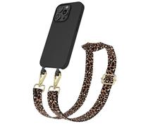 EAZY CASE - Coque avec Sangle Compatible avec iPhone 16 Pro étui de téléphone en Silicone, chaîne de téléphone à Porter Autour du Cou, Coque 2en1 Léopard - Noir Marron Métallique Or