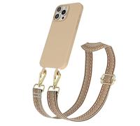 EAZY CASE - Coque avec Sangle Compatible avec iPhone 16 Pro Max étui de téléphone en Silicone, chaîne de téléphone à Porter Autour du Cou, Coque 2en1 Vague - Beige Marron Métallique Or