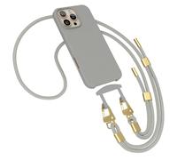 EAZY CASE - Coque avec Sangle Compatible avec iPhone 16 Pro Max, Silicone Microfibre, Protection Antichoc, Chaîne de Téléphone à Porter, Gris Pierre