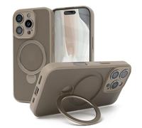 EAZY CASE - Coque de téléphone Compatible avec la Charge Qi pour iPhone 16 Pro, Coque protectrice Mat avec Protection Contre Les Chocs et Rayures, avec Anneau Rotatif à 360° - Marron