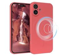 EAZY CASE - Coque en silicone magnétique pour iPhone 16 Plus, coque en silicone rouge pastel souple, protection contre les chocs, coque mince avec protection de caméra, coque de protection en TPU