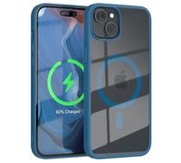EAZY CASE - pour iPhone 15 Plus, Compatible avec la Charge Qi, Coque Hybride en Silicone, résistante aux Chocs et aux Rayures, Transparente avec Protection de l'appareil Photo en Bleu foncé