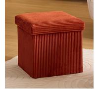 Eazy Living Velours Côtelé Pouf + Boîte de Rangement Rouge