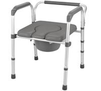 Eazy Omni Chaise de salle de bain 3 en 1 : chaise percée, siège de toilette surélevé et chaise de douche avec cadre pliable, siège et dossier en PVC souple, installation sans outils, bac de 9 l avec