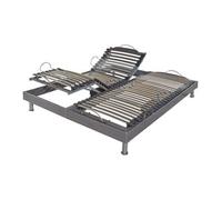 EBAC Literie Sommier électrique S62+Lattes Bois - Réglage fermeté Zone lombaires - 2x70x190 - Gris