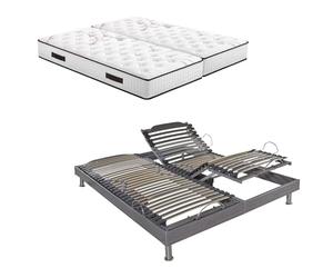 EBAC Literie Ensemble Relaxation S62 + Matelas Latex Louxor - 5 Zones - 2x80x200 - Gris