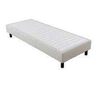 EBAC Literie Sommier déco en Kit + Pieds 90x190 - Newkit 20 Lattes Bois - Tissu crème - H. 18 cm