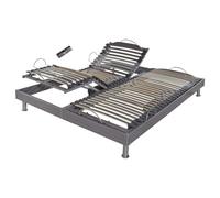 EBAC Literie Sommier électrique S62+Lattes Bois - Réglage fermeté Zone lombaires - 2x90x200 - Gris