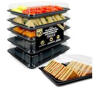 ebake Lot de 10 plateaux à sandwich avec couvercles - Plateaux buffet en plastique réutilisables pour traiteur, plateaux à sandwichs et préparation des repas - 45 x 31 x 7,5 cm