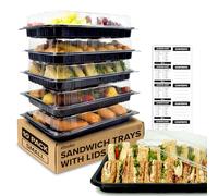 ebake Lot de 10 plateaux à sandwich avec couvercles - Plateaux buffet en plastique réutilisables pour traiteur, plateaux à sandwichs et préparation des repas - 34 x 24 x 7,5 cm