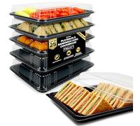 ebake Lot de 25 plateaux à sandwich avec couvercles - Plateaux buffet en plastique réutilisables pour traiteur, plateaux à sandwichs et préparation des repas - 34 x 24 x 7,5 cm