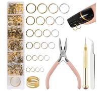 EBANKU 1014Pcs Nail Art Dangle Charms Piercing Tool Hand Drill, 6 tailles Open Jump Rings pour la fabrication de bijoux avec Jump Ring Opener, bagues de bijoux à ongles avec pinces et pinces(4 coule