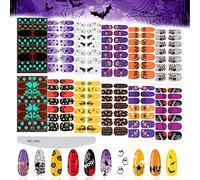 EBANKU 12 Feuilles Halloween Autocollant à Ongles lumineuses avec 1 lime à ongles, d'Art d'Ongle Auto-Adhésifs Bandes Araignée Citrouille pour Femmes, Filles et Fêtes.
