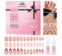 EBANKU 144 faux ongles à presser pour la Saint Valentin, taille moyenne Faux ongles cœur d'amour à couverture complète, avec colle à ongles pour, salon de manucure, 6 paquets de 12 tailles