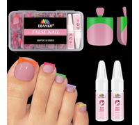 EBANKU 150PCS Faux Ongles D'orteil, Faux Orteil Ongles Pieds Couverture Complète Capsule Ongle Pied Coloré French Toe Nails avec Colle et Dissolvant pour Femmes Filles Nail Art, 15 Tailles