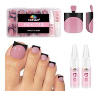EBANKU 150PCS Faux Ongles D'orteil, Faux Orteil Ongles Pieds Couverture Complète Capsule Ongle Pied Noir French Toe Nails avec Colle et Dissolvant pour Femmes Filles Nail Art, 15 Tailles