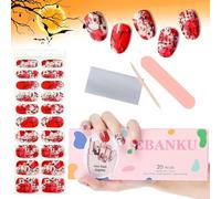 EBANKU 20PCS Halloween Ongles Autocollants Adhesif, Halloween Faux Ongle Autocollant Semi Durci UV, Autocollant Ongle Gel pour Ongles UV/LED Lamp Required Bandes de Vernis à Ongles en Gel