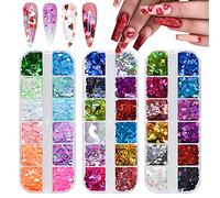 EBANKU 24 Farbe Nagel Glitter Pailletten Herz 3D Holographische Laser Konfetti Pailletten Nail Art Flake Bunt Cœurs Amour Glitzer Maniküre Nail Dekoration