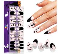 EBANKU 24 Ongles en Gel Durci Halloween, Bandes Vernis Y2K, Autocollants, Manucure Qualité Professionnelle Avec Lime et Bâton à Ongle (Breuvages de Sorcière)