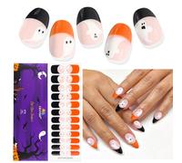 EBANKU 24PCS Halloween Ongles Autocollants Adhesif, Halloween Faux Ongle Autocollant Semi Durci UV, Autocollant Ongle Gel pour Ongles UV/LED Lamp Required Bandes de Vernis à Ongles en Gel