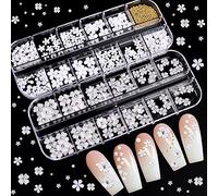 EBANKU 3D Flower Nail Art Charms, 24 Grilles Fleur Perles Ongles Strass Nail Art Décoration Nail Charms Résine Crystal Nail Art Décalques et Perles de Caviar en Métal pour Femme Diy Manucure