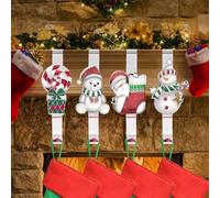 EBANKU 4 teiliges Set mit Weihnachtsstrumpfhaltern für den Kamin, 4 silberne Strumpfhalter für den Kaminsims, rutschfeste, stabile Kaminsims-Strumpfhaken für Weihnachtsregale, Dekorationsgeschenke