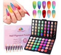 EBANKU 40 couleurs Poudre de pigments pour ongles, Palette professionnelle de poudres acryliques pour ongles avec nuances néon et irisées pour effets ombrés, dégradés et chromés, Manucure DIY à domici