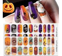 EBANKU 40PCS Halloween Autocollants Adhesif pour Ongles, Faux Ongle Semi Durci UV, Autocollant Gel pour UV/LED Lamp Required, Bandes de Vernis à Ongles en Gel